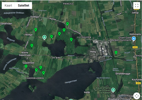 Satellietkaart waarop de 12 meetpunten in Idzegea staan aangegeven